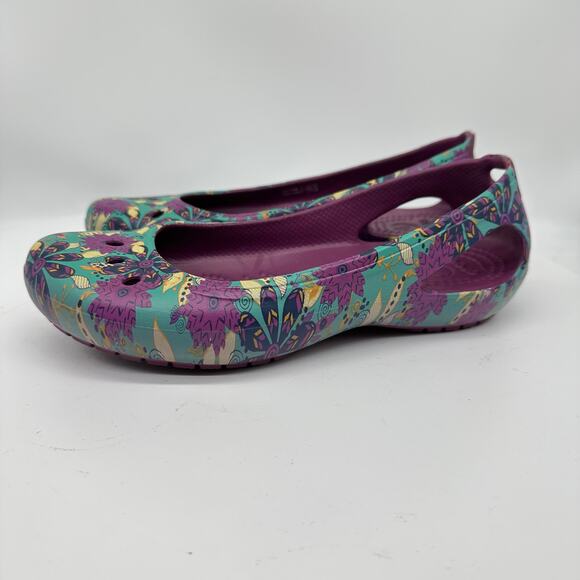 Crocs Kadee Floral Purple and Blue Slip On Rubber Ballet Flat Womens Size 6 - Picture 3 of 12